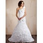 Mermaid One-Shoulder Sweep Train Taffeta Wedding Dress With Ruffle Beadwork Flower(s) (002021814)