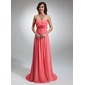 Empire Sweetheart Court Train Chiffon Evening Dress With Ruffle Flower(s) (017002563) Empire Sweetheart Court Train Chiffon Evening Dress With Ruffle Flower(s) (017002563)