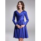 A-Line/Princess V-neck Knee-Length Charmeuse Kate Middleton Style With Ruffle (044020901)