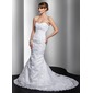 Mermaid Sweetheart Chapel Train Satin Tulle Wedding Dress With Lace Beadwork (002011967)