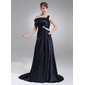 A-Line/Princess Off-the-Shoulder Court Train Charmeuse Prom Dress With Ruffle Appliques (018005100) A-Line/Princess Off-the-Shoulder Court Train Charmeuse Prom Dress With Ruffle Appliques (018005100)