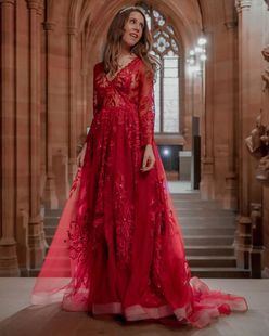 Duchesse-Linie/Princess V-Ausschnitt Sweep/Pinsel zug Tüll Abendkleid mit Spitze Pailletten (017196081)