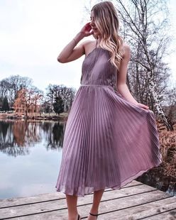 Forme Princesse Col rond Longueur mollet Mousseline Robe de cocktail avec Plissée (016108754)