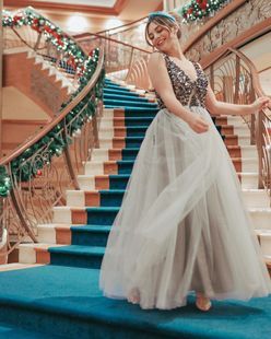 Forme Princesse Col V Longueur ras du sol Tulle Robe bal d'étudiant avec Brodé Paillettes Fendue devant (018163266)