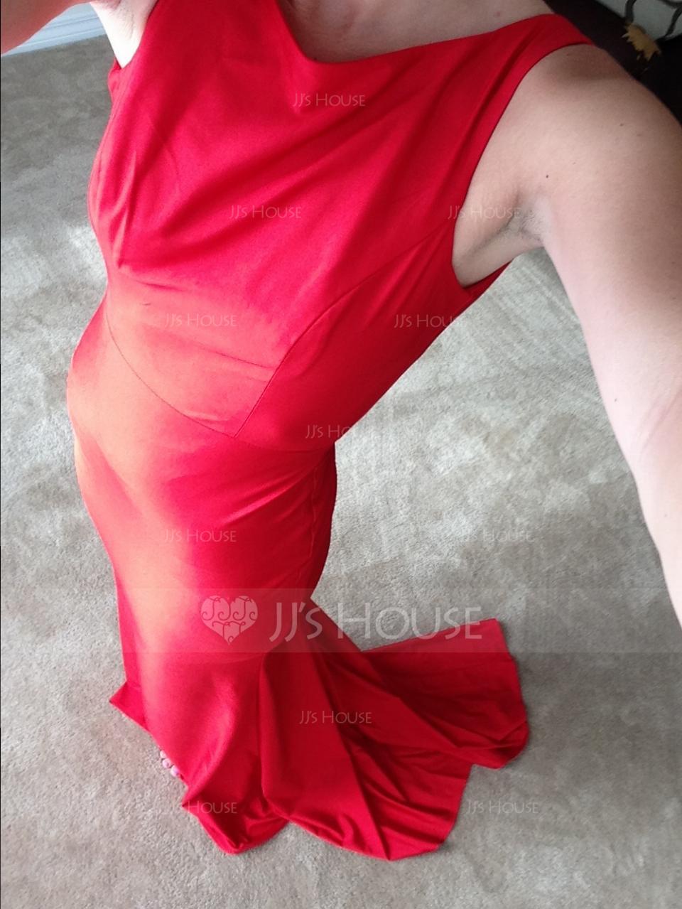 Trompete/Meerjungfrau-Linie U-Ausschnitt Sweep/Pinsel zug Jersey Abendkleid (017065562)
