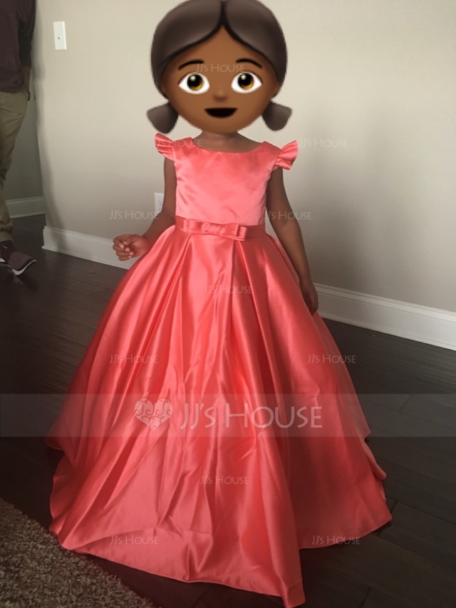 Duchesse-Linie Bodenlang Blumenmädchenkleid - Satin Ärmellos U-Ausschnitt mit Schleife(n) (010143250)
