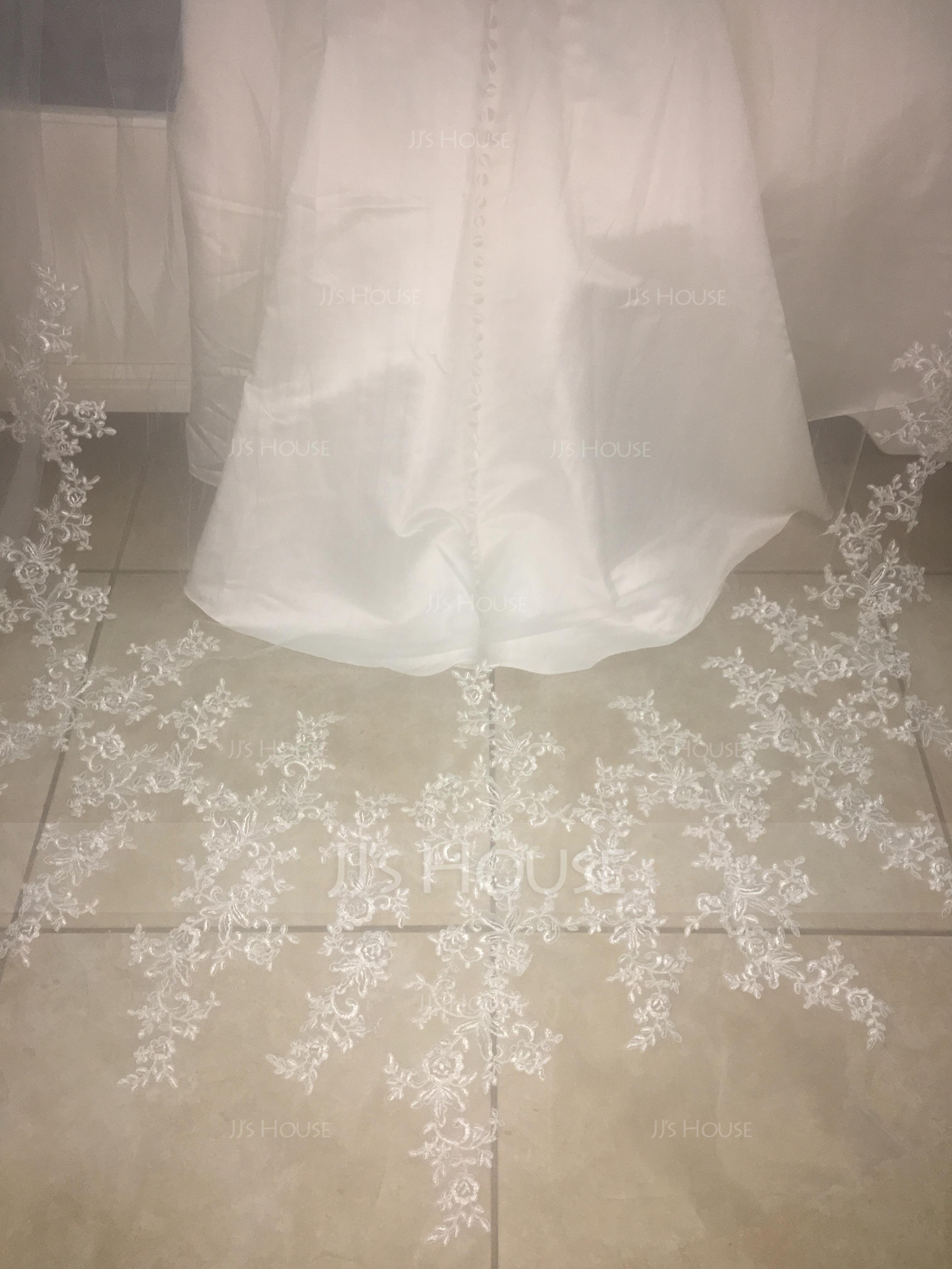One-tier Cut Edge Cathedral Bridal Veils With Applique/Lace (006089559)