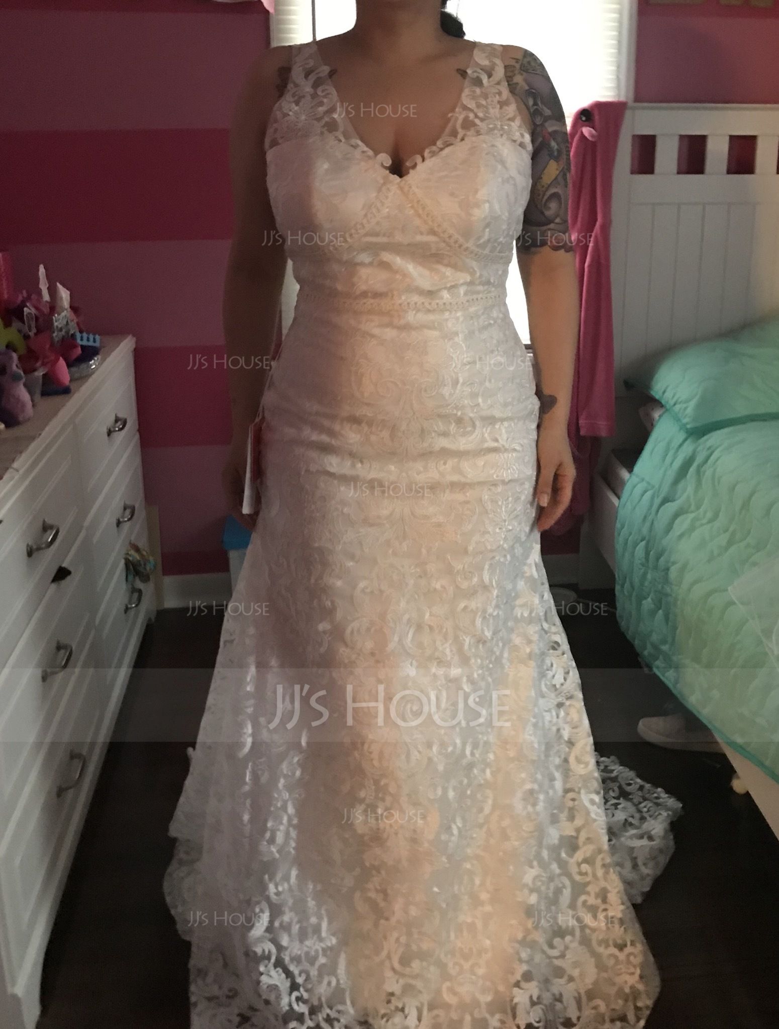 M140 Jeweled Bateau Trumpet Dress