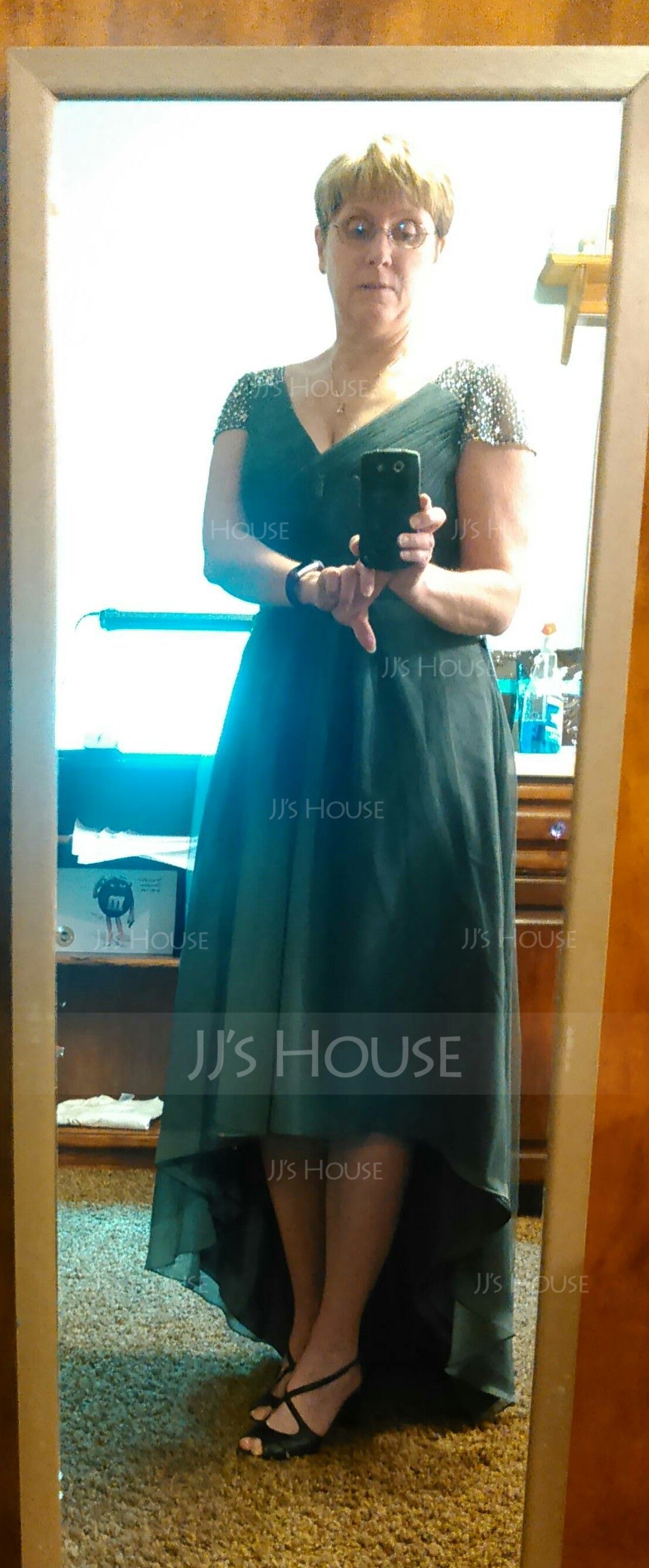 A-Line V-neck Asymmetrical Tulle Evening Dress With Ruffle Beading Sequins (017056519)