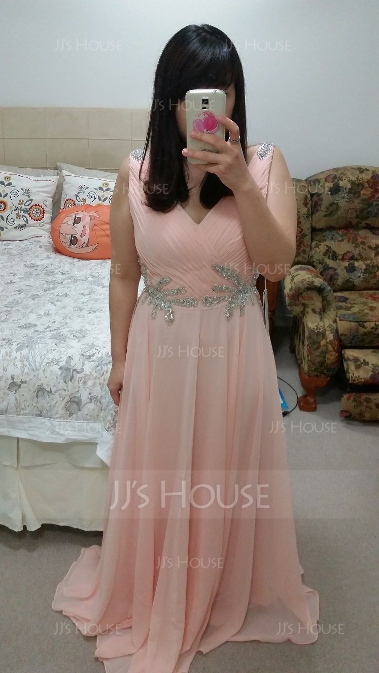 A-Line/Princess V-neck Floor-Length Chiffon Prom Dresses With Ruffle Beading Sequins (018070387)