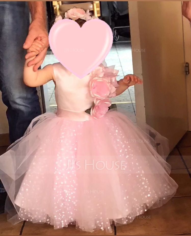 A-Line/Princess Knee-length Flower Girl Dress - Satin/Tulle Sleeveless Scoop Neck With Flower(s) (010117701)
