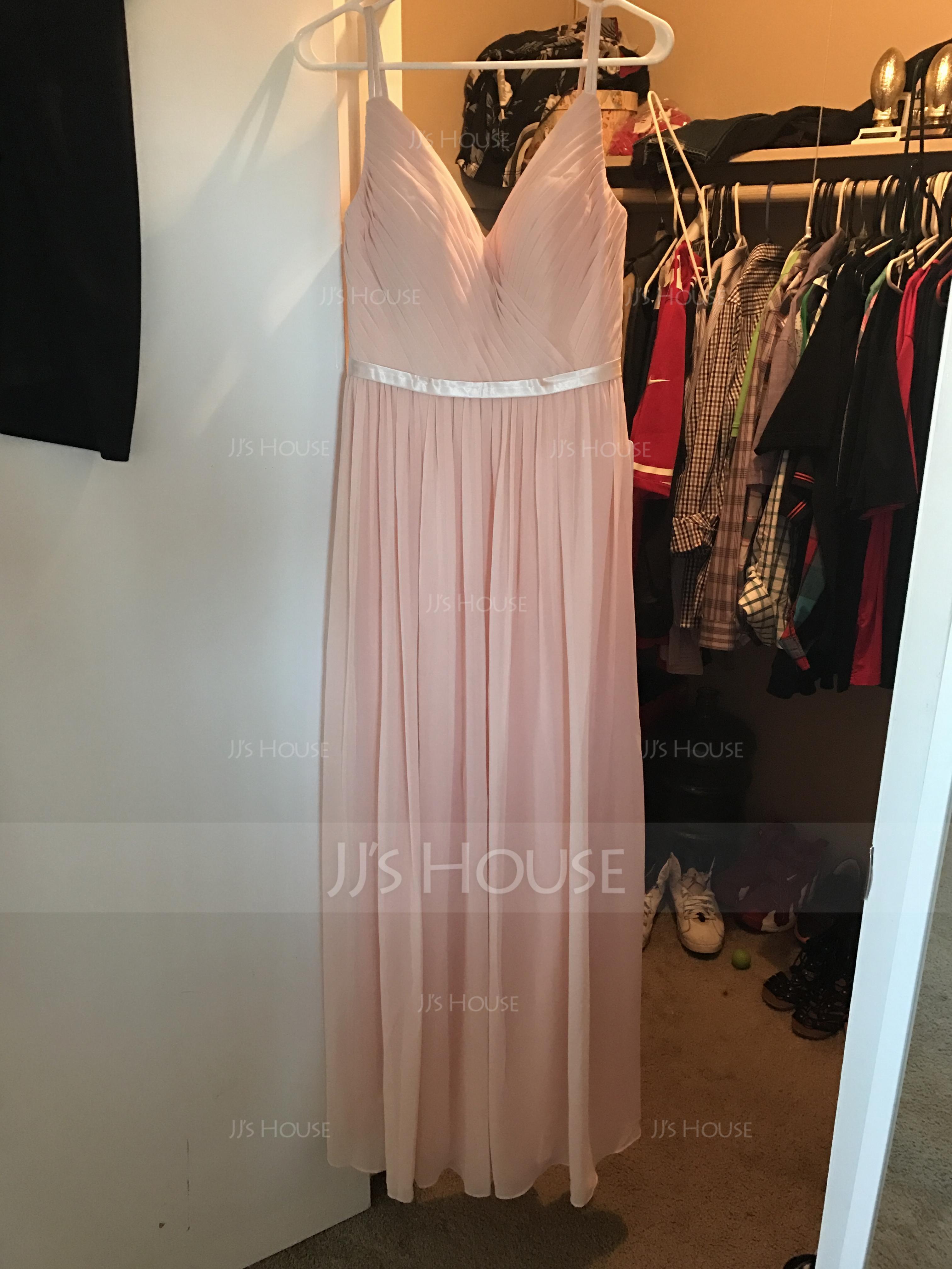 A-Line/Princess V-neck Floor-Length Chiffon Bridesmaid Dress With Ruffle (007090149)