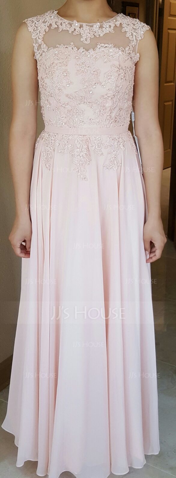 Forme Princesse Col rond Longueur ras du sol Mousseline Robe de soirée avec Brodé Motifs appliqués Dentelle Paillettes (017064185)