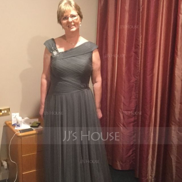 V-neck Floor-Length Tulle Mother of the Bride Dress With Ruffle Beading Sequins (267196374)