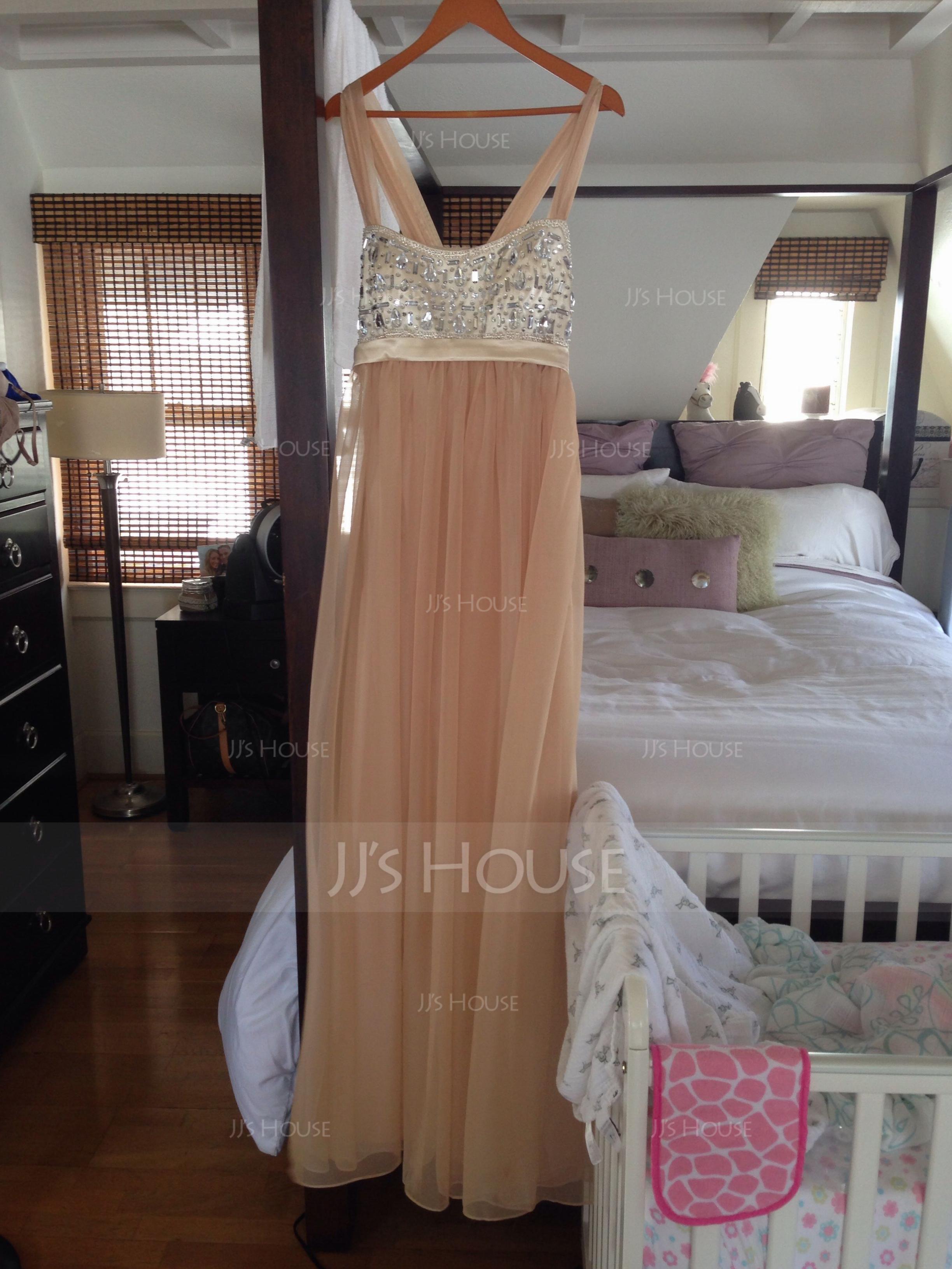 Empire Scoop Neck Floor-Length Chiffon Holiday Dress With Ruffle Beading (020036566)