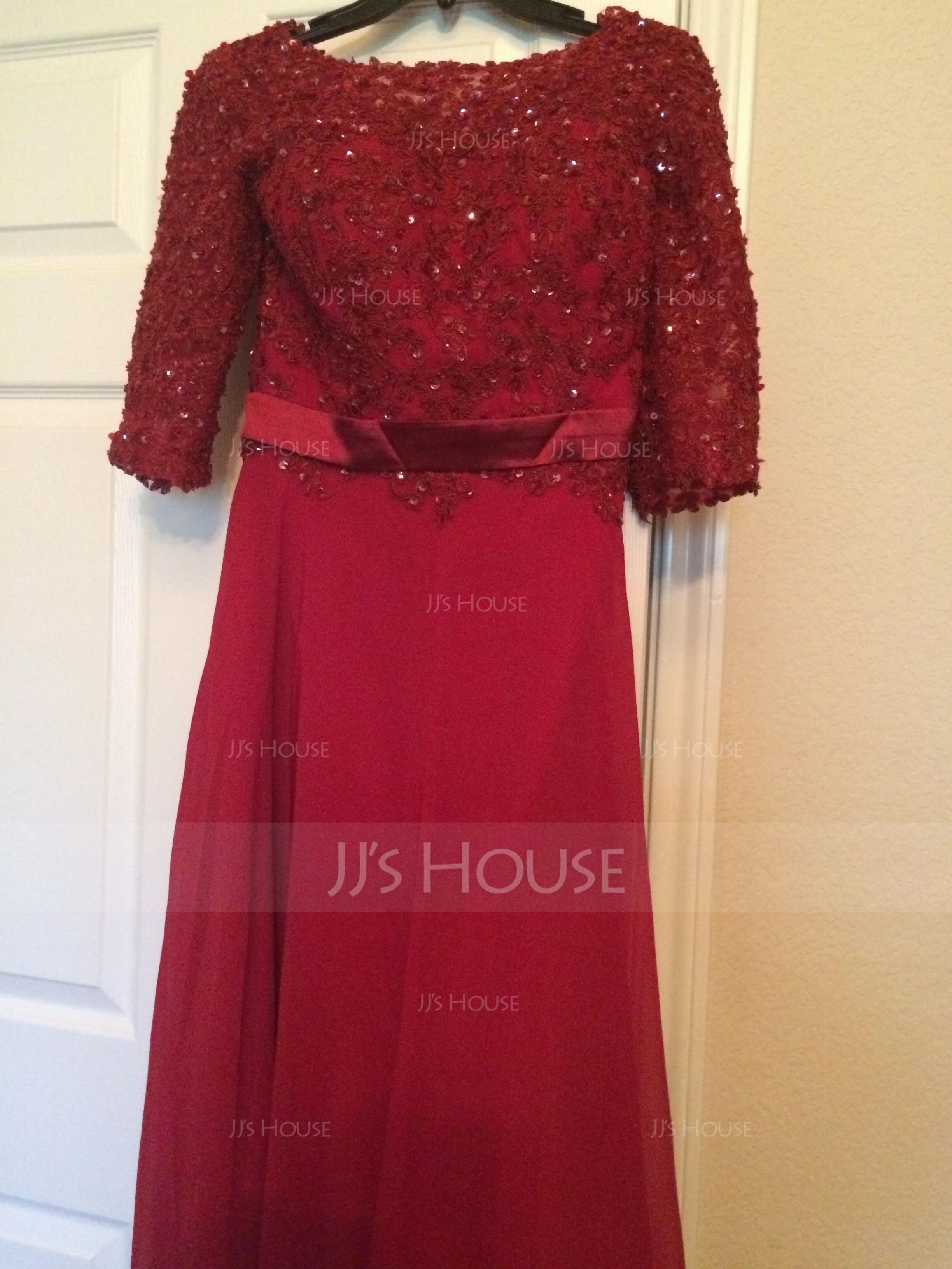 A-Line Scoop Neck Floor-Length Chiffon Mother of the Bride Dress With Beading Sequins (008085282)