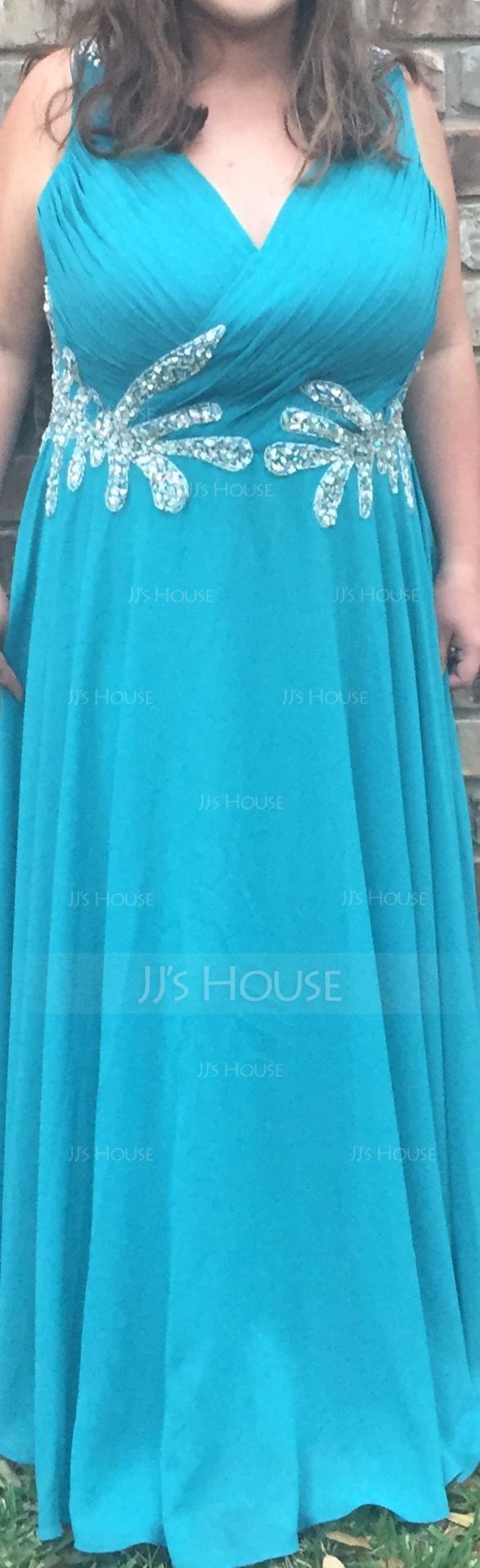 A-Line/Princess V-neck Floor-Length Chiffon Prom Dresses With Ruffle Beading Sequins (018070387)
