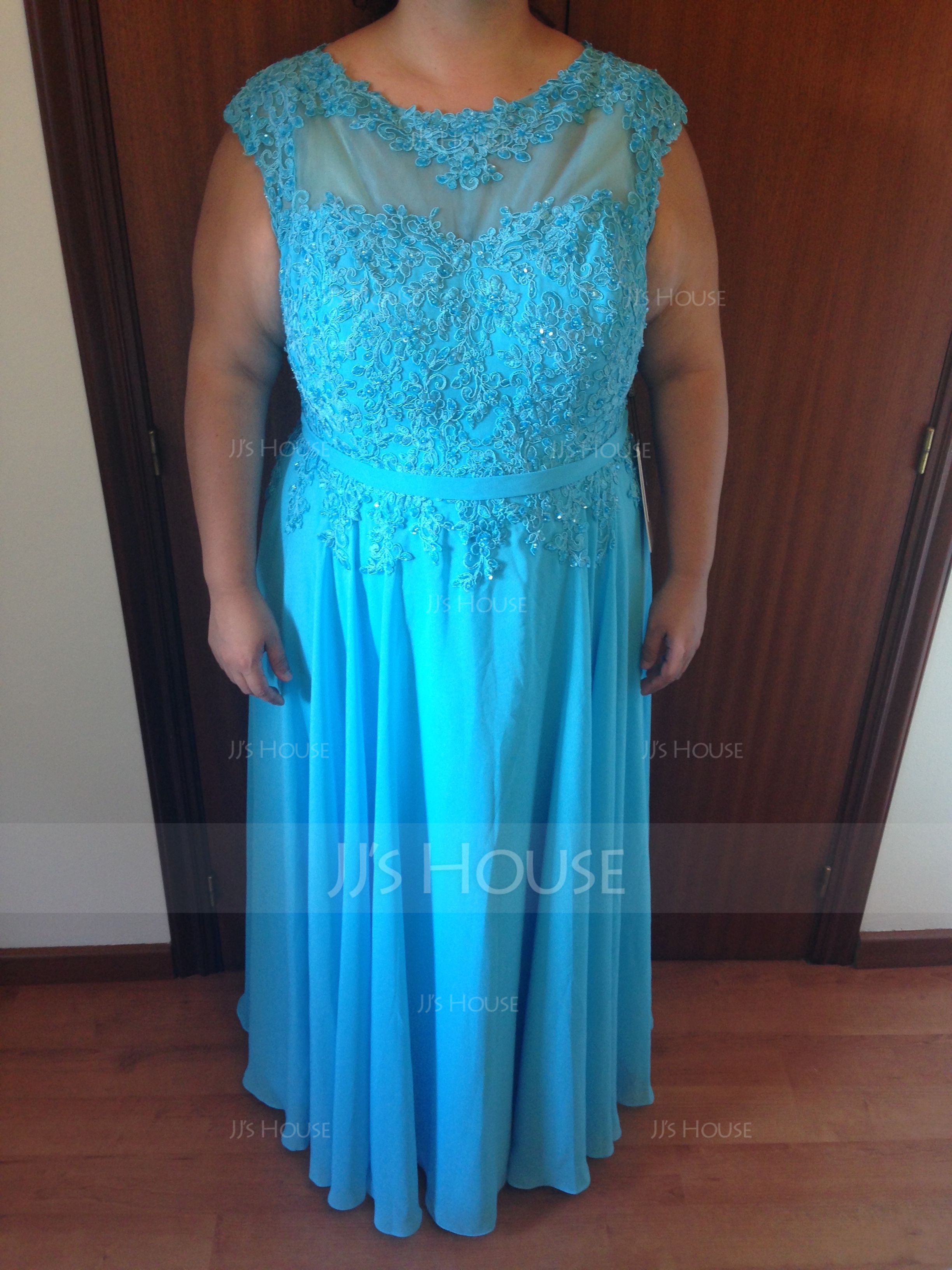 Forme Princesse Col rond Longueur ras du sol Mousseline Robe de soirée avec Brodé Motifs appliqués Dentelle Paillettes (017064185)