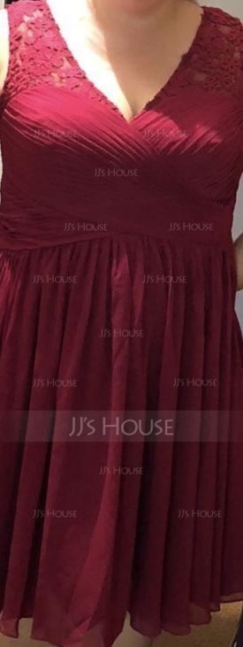A-Line V-neck Knee-Length Chiffon Cocktail Dress With Ruffle (016140364)