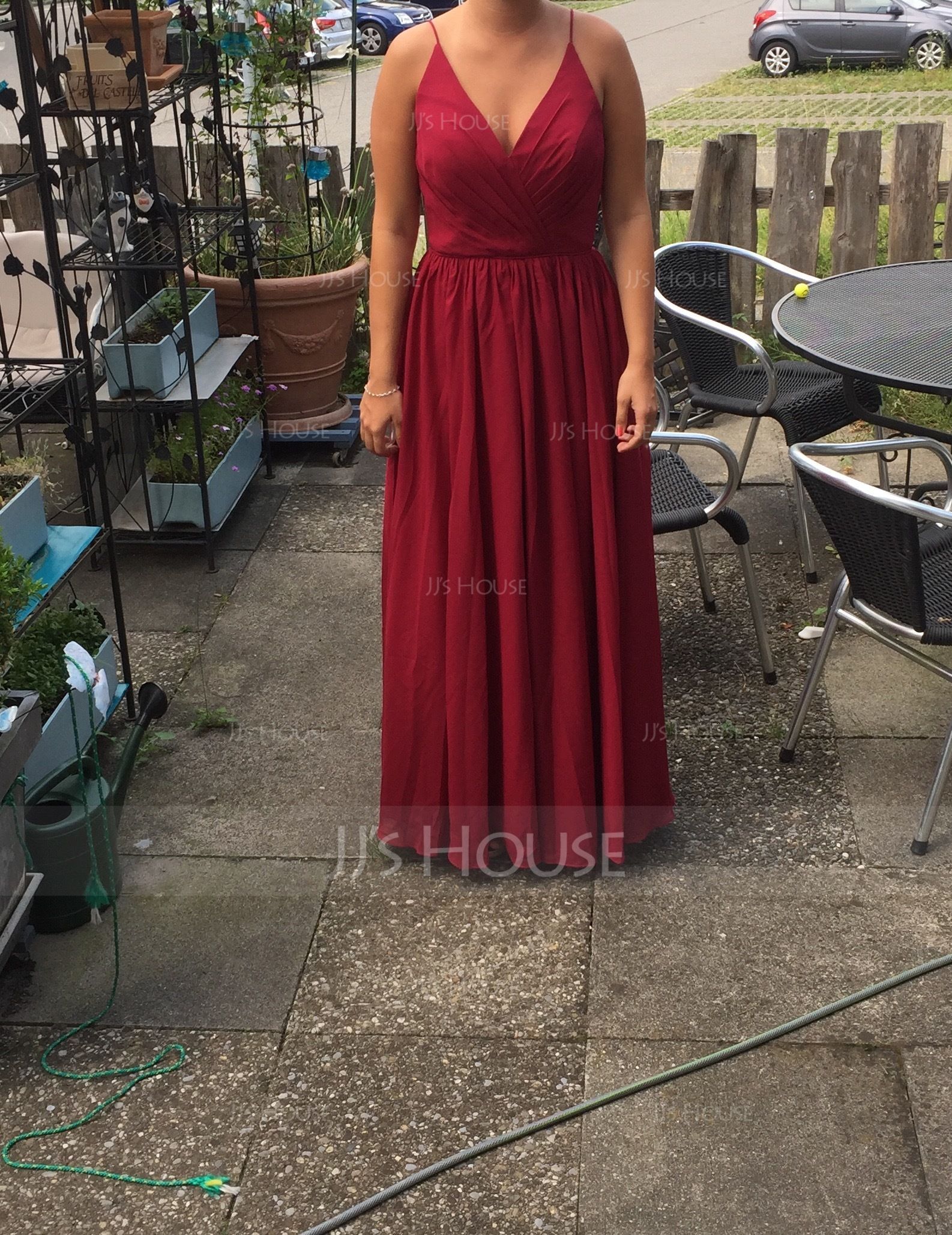 V-neck Floor-Length Chiffon Prom Dresses With Ruffle (272194680)