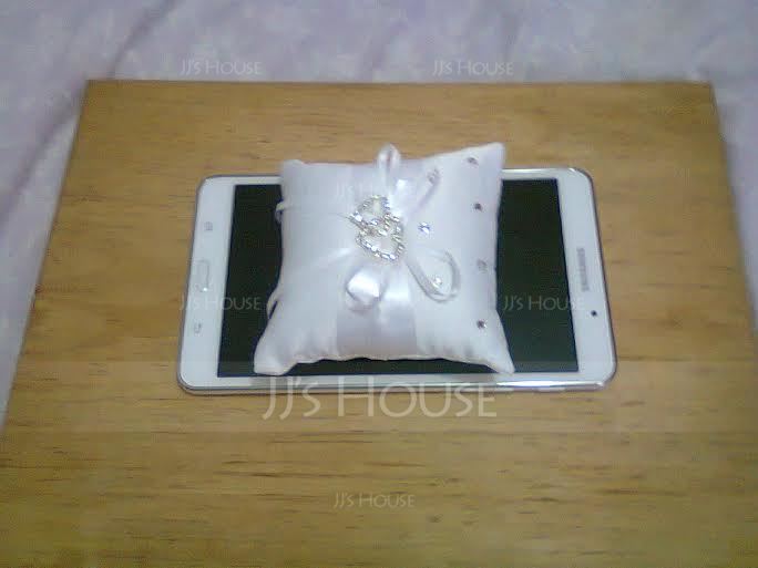 Mini Ring Pillow in Satin With Rhinestones/Double Hearts (103053072)