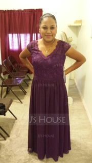 A-Line Cap Sleeve Floor-length Chiffon Bridesmaid Dress With Lace